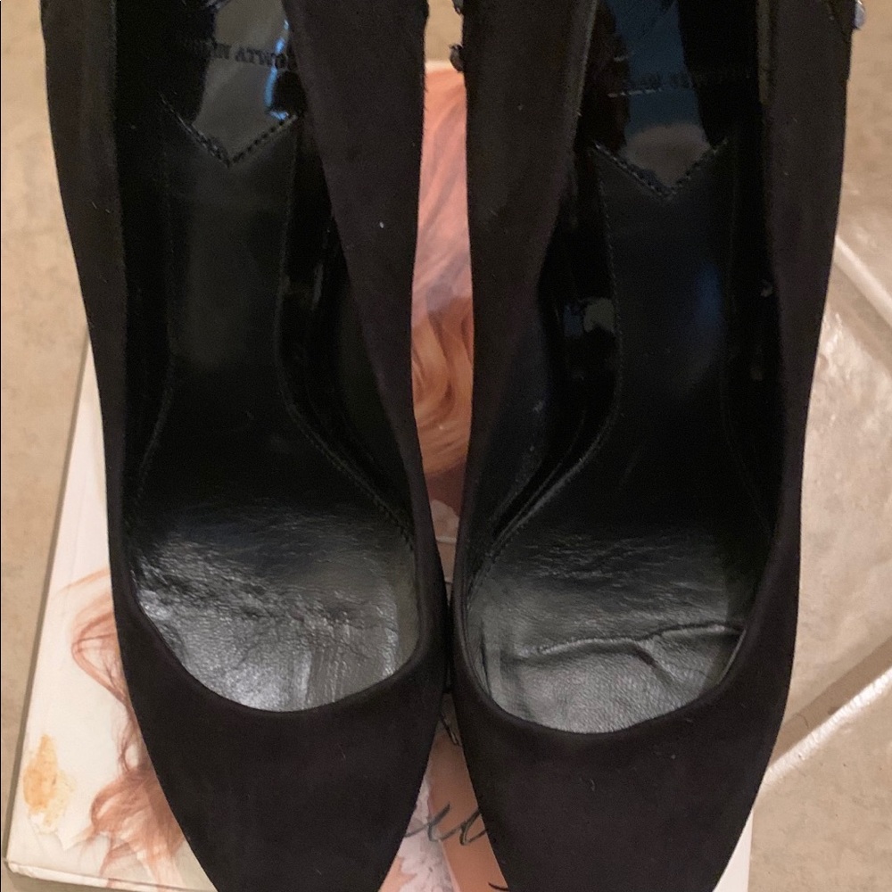 Brian Atwood black heels with jewels at the back